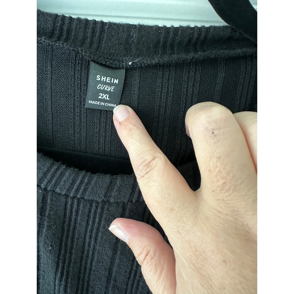 SHEIN Curve Ribbed Knit Long Sleeve Top Charcoal Grey Oversized Crew‎ Neck 2XL - Picture 4 of 5
